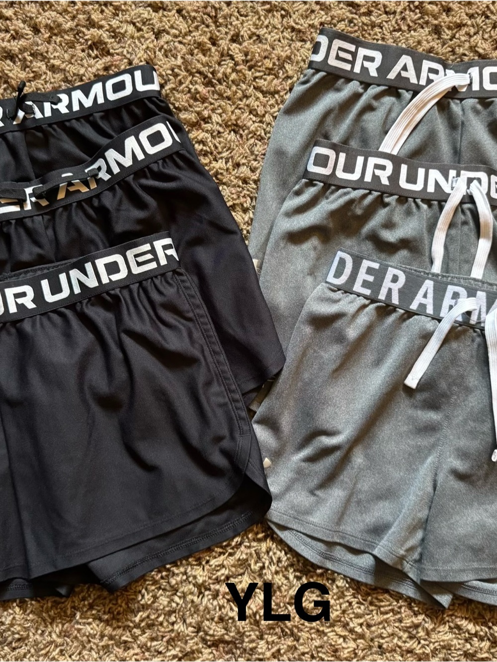 Under Armour Girls' Athletic Shorts Set - Black & Gray BUNDLE 6 pairs